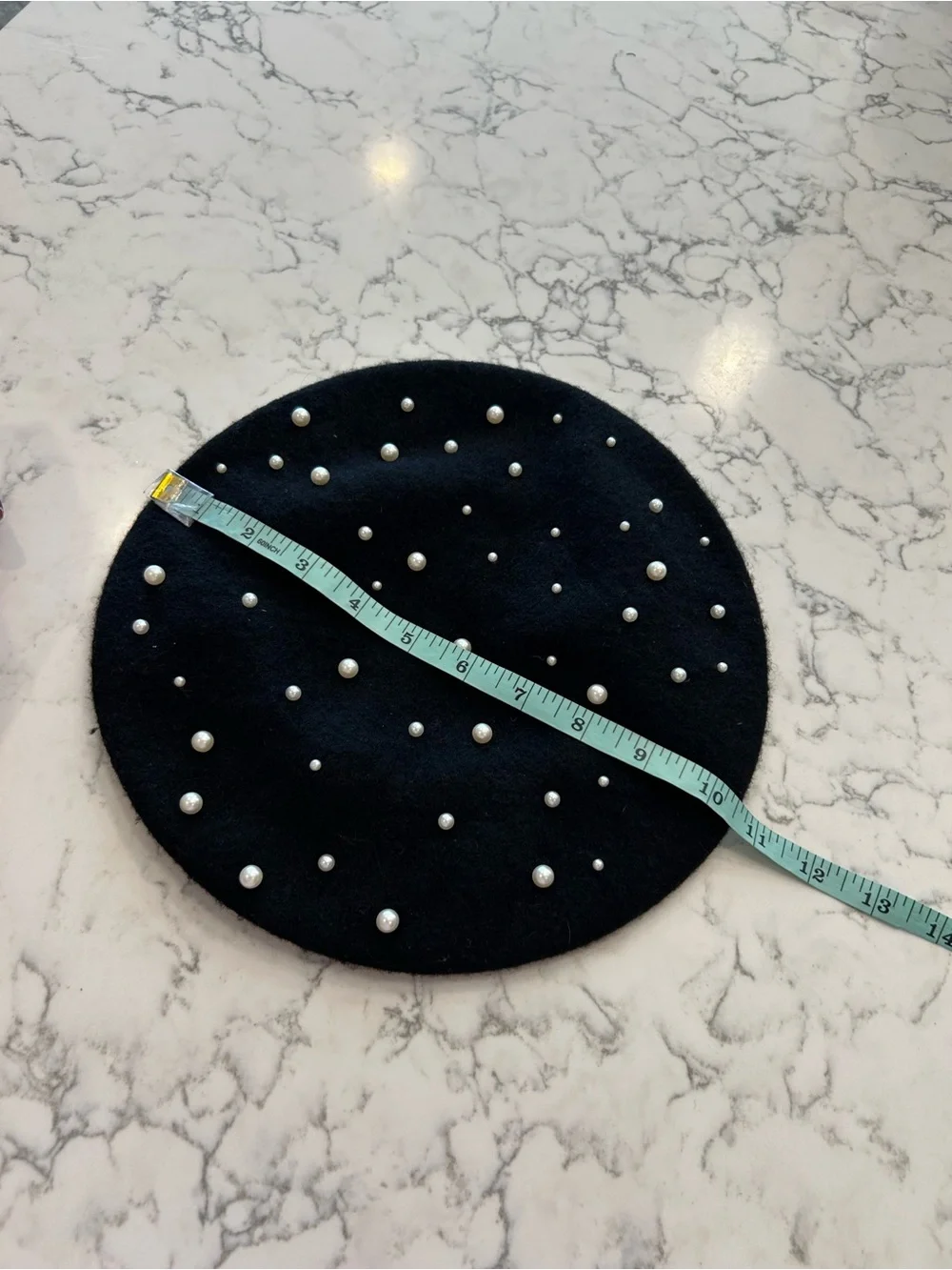 Black Beret‎ Hat w/ Faux Pearl Accents